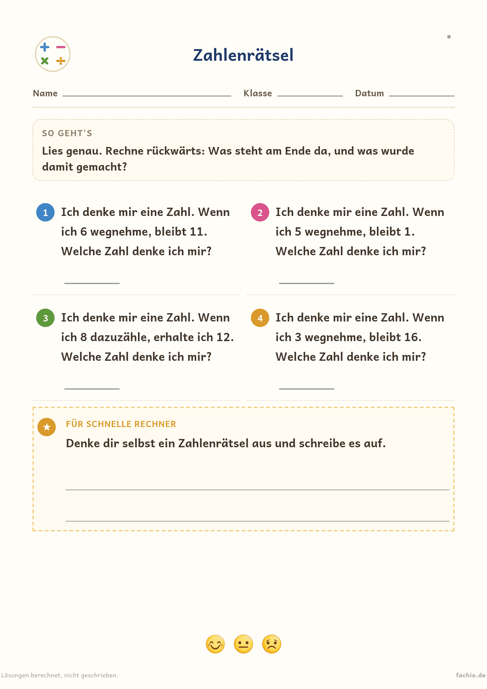Arbeitsblatt, Niveau Leicht