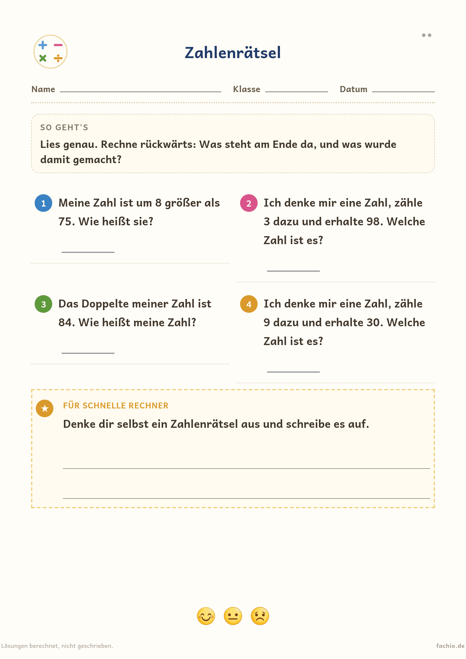 Arbeitsblatt, Niveau Mittel